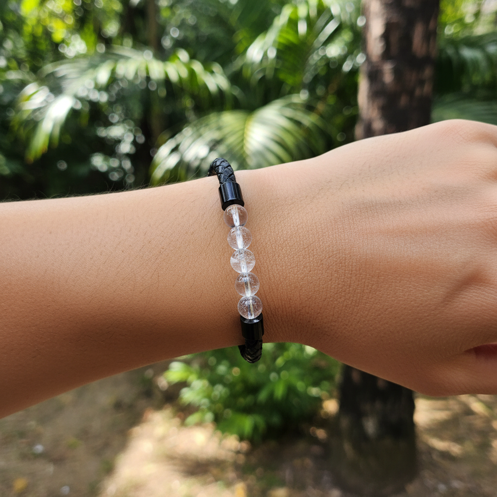 Bracelet en perles Simple Cuir - Cristal de Roche