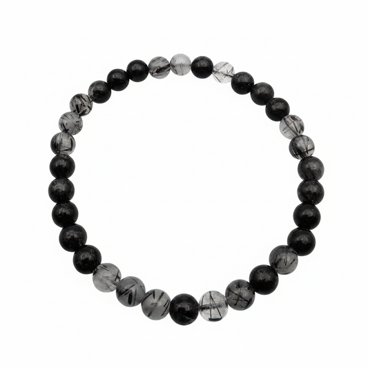 Bracelet en perles - Tourmaline Noire / Quartz (6 mm) EXTRA