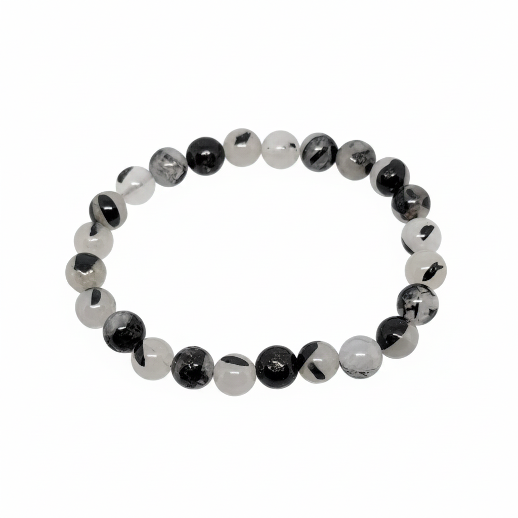 Bracelet en perles - Tourmaline Noire / Quartz (8 mm)