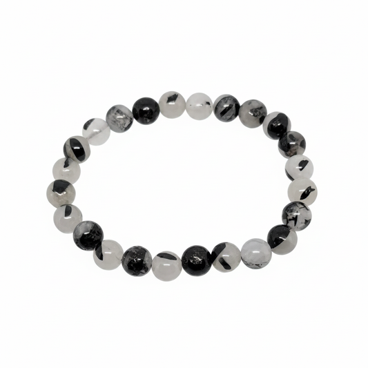 Bracelet en perles - Tourmaline Noire / Quartz (8 mm)