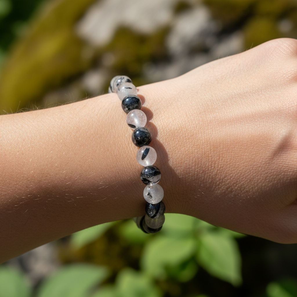 Bracelet en perles - Tourmaline Noire / Quartz (8 mm)