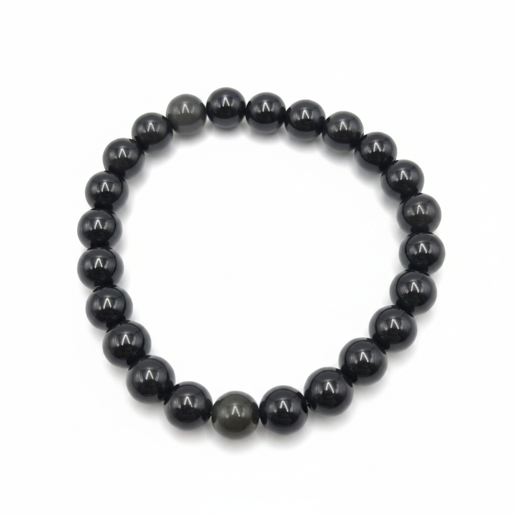 Bracelet en perles - Obsidienne argentée  (8 mm)