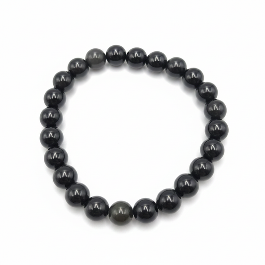 Bracelet en perles - Obsidienne argentée  (8 mm)