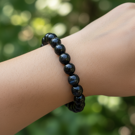 Bracelet en perles - Obsidienne argentée  (8 mm)