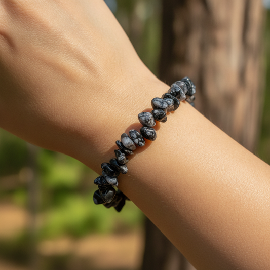 Bracelet baroque en Obsidienne Flocon de Neige / Mouchetée (Collection Femme / Enfant)