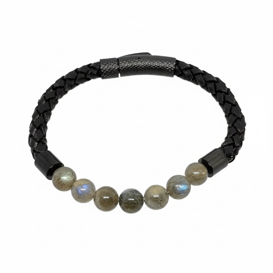 Bracelet en perles Simple Cuir - Labradorite