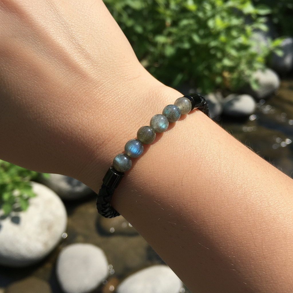 Bracelet en perles Simple Cuir - Labradorite