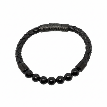 Bracelet en perles Simple Cuir - Tourmaline Noire