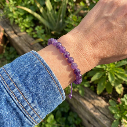 Bracelet en perles Réglable Coulissant - Améthyste
