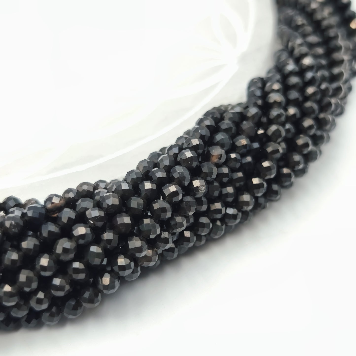 Rang facetté - Obsidienne noire (4 mm)