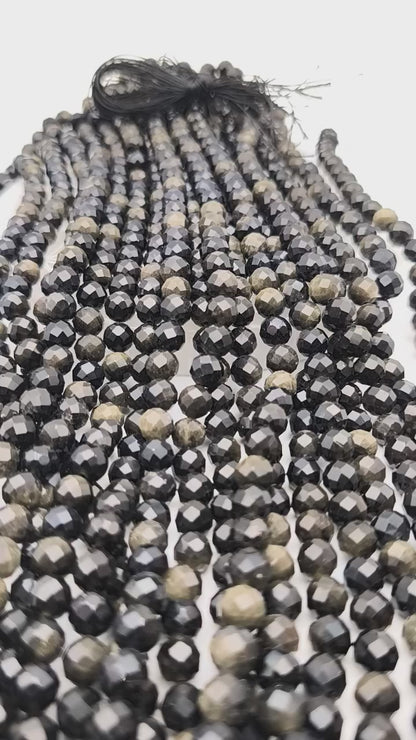 Rang de perles facettées - Obsidienne dorée (8 mm)