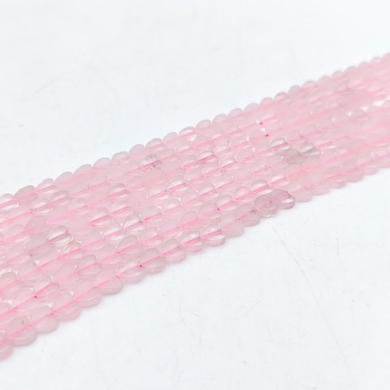 Rang de perles cœur - Quartz rose (6 mm)