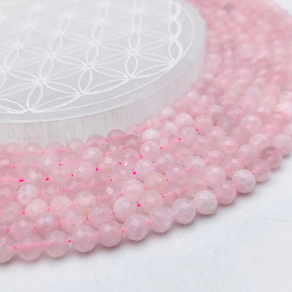 Rang de perles facettées - Quartz rose (8 mm)