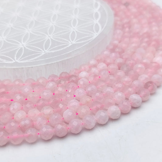 Rang de perles facettées - Quartz rose (8 mm)