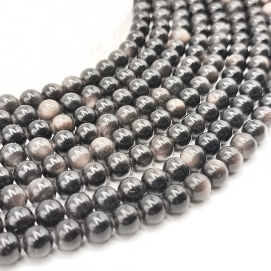 Rang de perles - Obsidienne argentée  (8 mm)