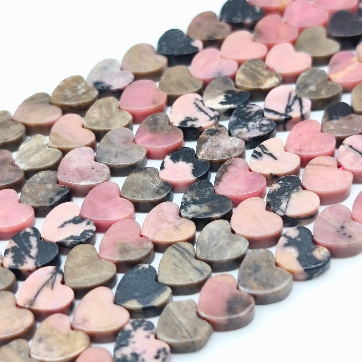 Rang de perles cœur - Rhodonite (6 mm)