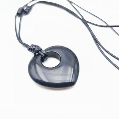 Herz-Anhänger G mit Kordel - Schwarzer Obsidian