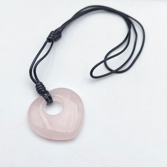 Pendentif cœur G avec son cordon - Quartz rose