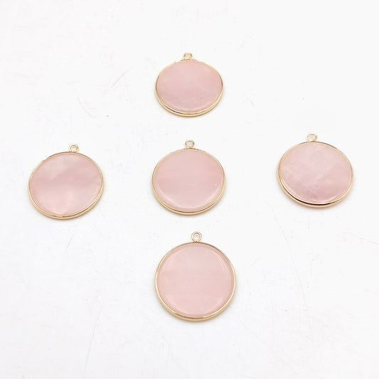 Pendentif rond serti Quartz rose