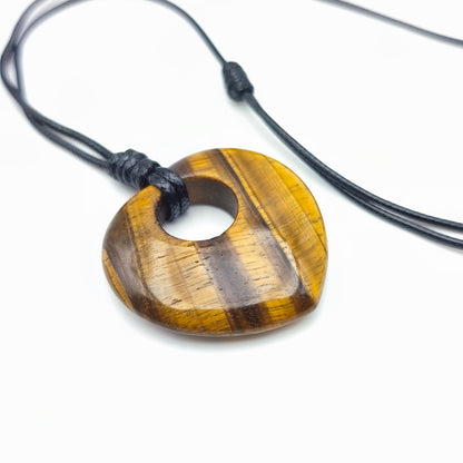 Pendentif cœur G avec son cordon - Oeil de tigre