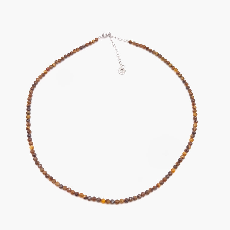 Collier perles facettées - Oeil de tigre EXTRA (3 mm)