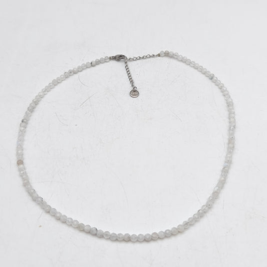 Collier perles facettées -  Pierre de lune blanche (3 mm)