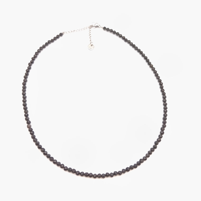 Collier perles facettées - Obsidienne noire (3 mm)