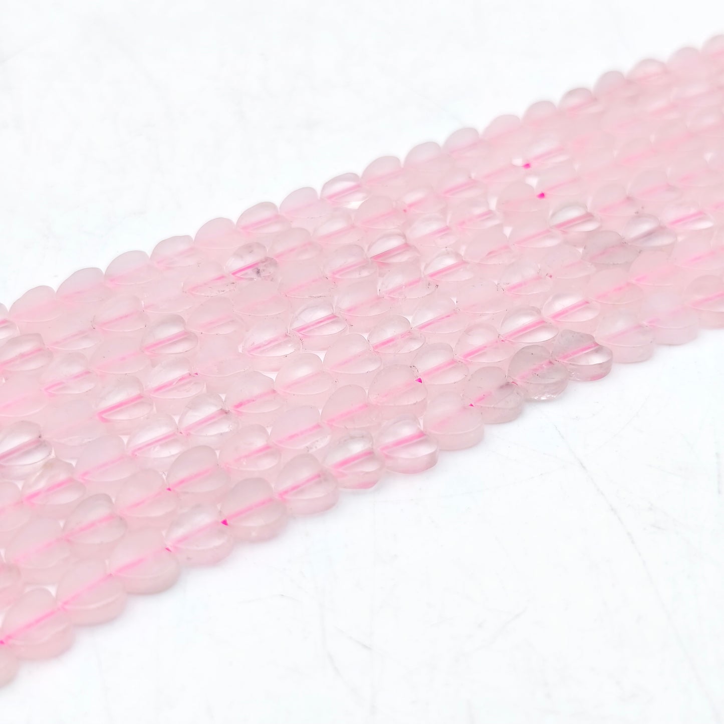 Rang de perles cœur - Quartz rose (6 mm)