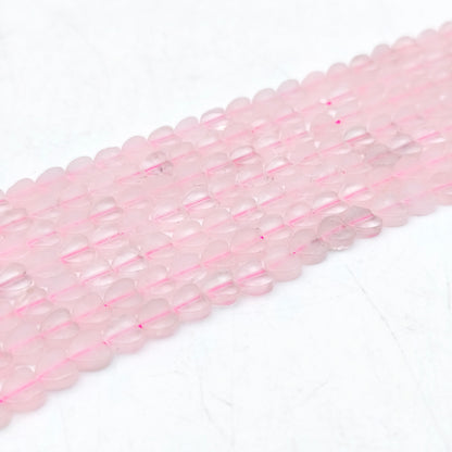 Rang de perles cœur - Quartz rose (6 mm)
