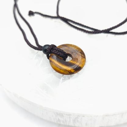 Pendentif donut 2 cm avec son cordon - Oeil de tigre