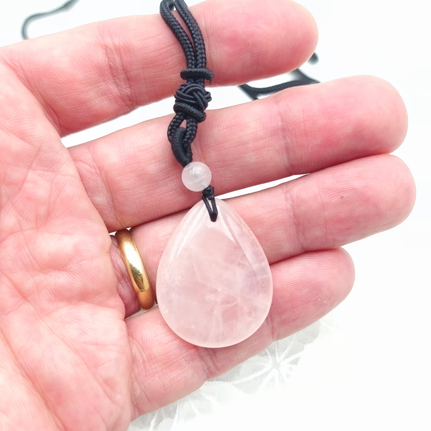 Pendentif poire avec son cordon - Quartz rose