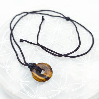 Pendentif donut 2 cm avec son cordon - Oeil de tigre