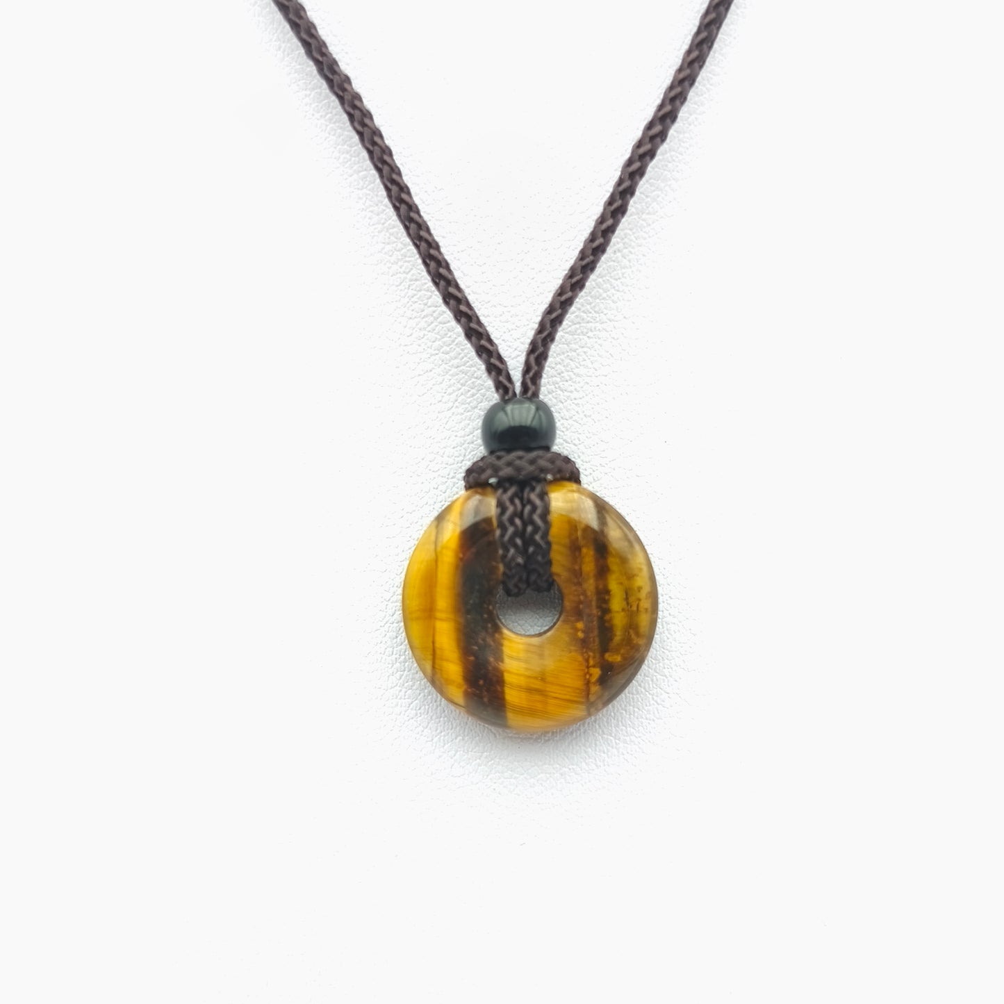 Pendentif donut 2 cm avec son cordon - Oeil de tigre