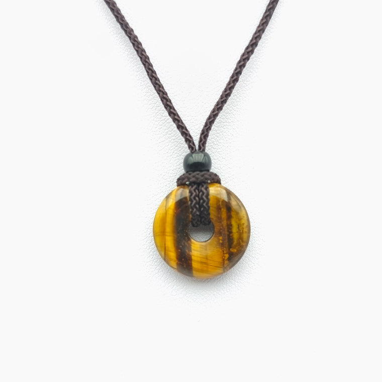 Pendentif donut 2 cm avec son cordon - Oeil de tigre