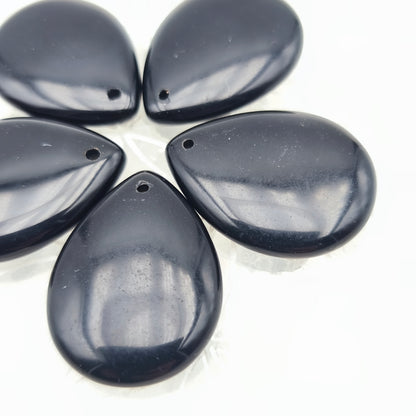 Pendentif goutte perçé Taille M 30 x 25 mm. - Obsidienne noire