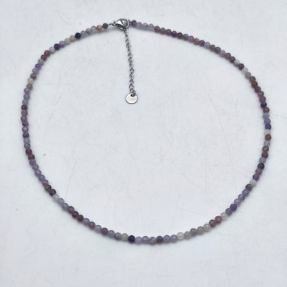 Collier perles facettées -  Lépidolite (3 mm)