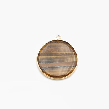 Pendentif rond serti Oeil de tigre