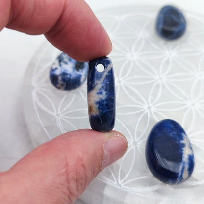 Pendentif pierre roulée percée - Sodalite