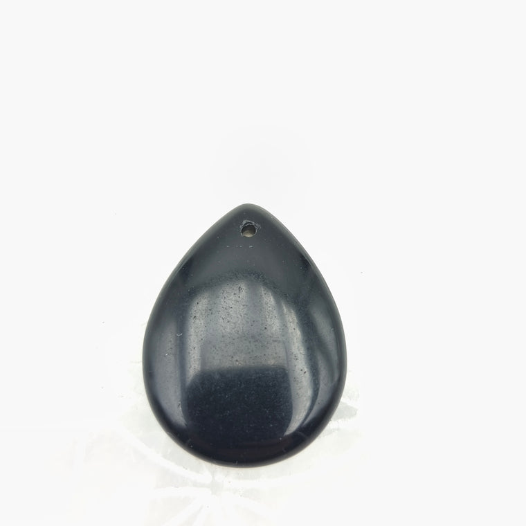 Pendentif goutte perçé Taille M 30 x 25 mm. - Obsidienne noire