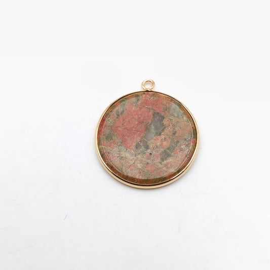 Pendentif rond serti Jaspe Unakite