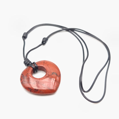 Pendentif cœur G avec son cordon - Jaspe rouge