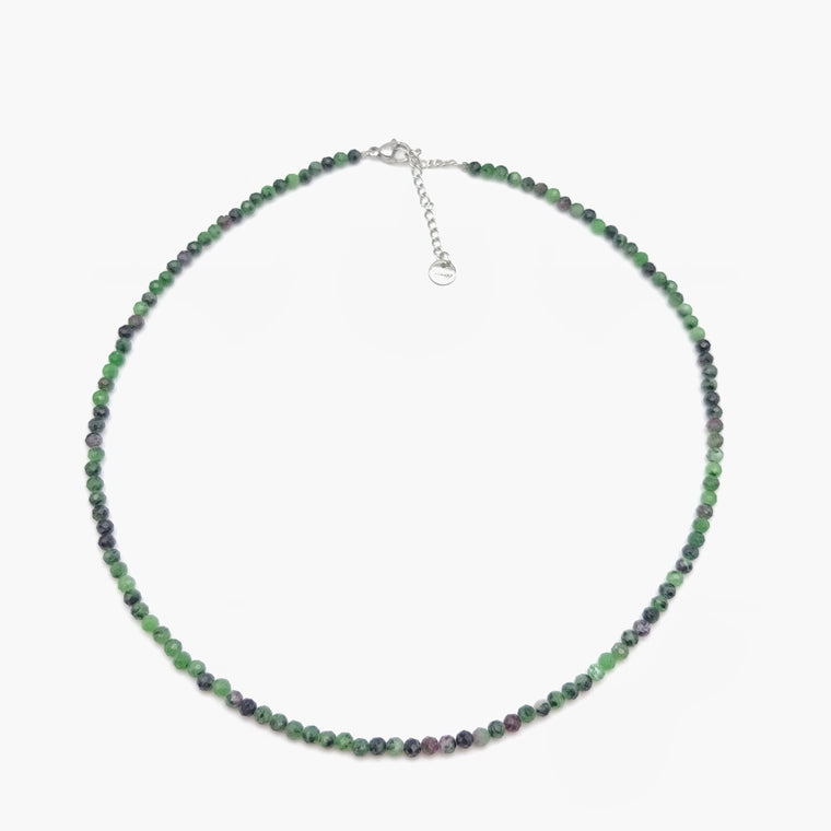 Collier perles facettées - Rubis / Zoïsite (3 mm)