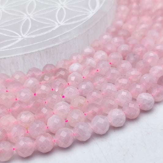 Rang de perles facettées - Quartz rose (8 mm)