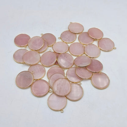 Pendentif rond serti Quartz rose