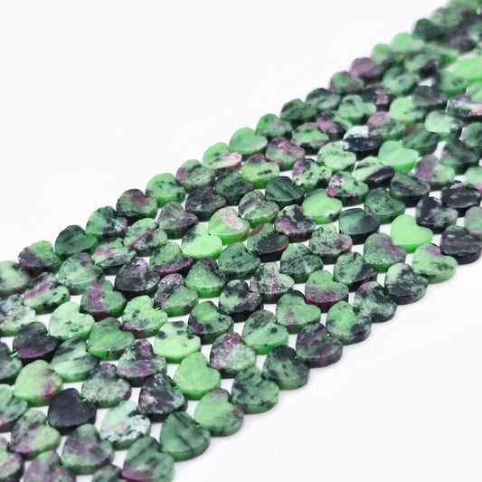 Rang de perles cœur - Rubis / Zoïsite (6 mm)