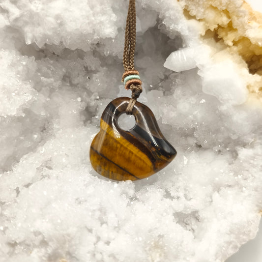 Pendentif Coeur Oeil de Tigre (avec son cordon)