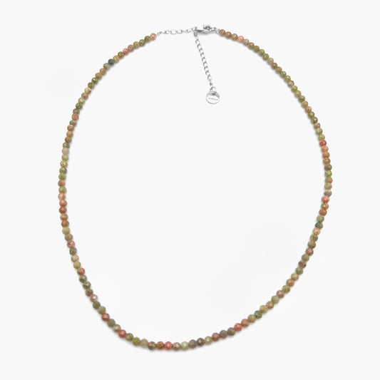 Collier perles facettées - Jaspe Unakite (3 mm)