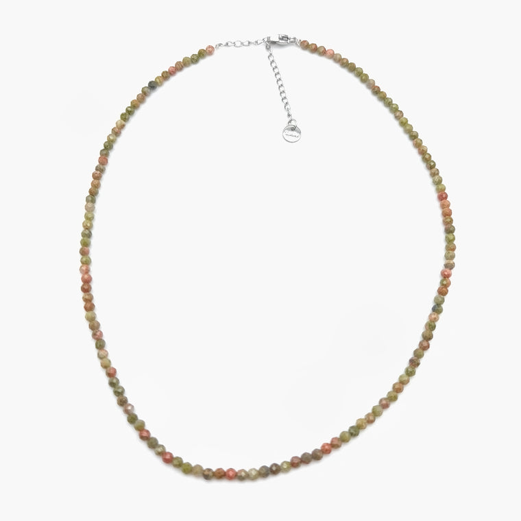 Collier perles facettées - Jaspe Unakite (3 mm)