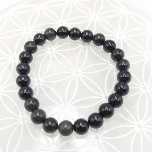 Bracelet en perles - Obsidienne argentée  (8 mm)