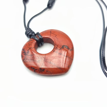 Pendentif cœur G avec son cordon - Jaspe rouge